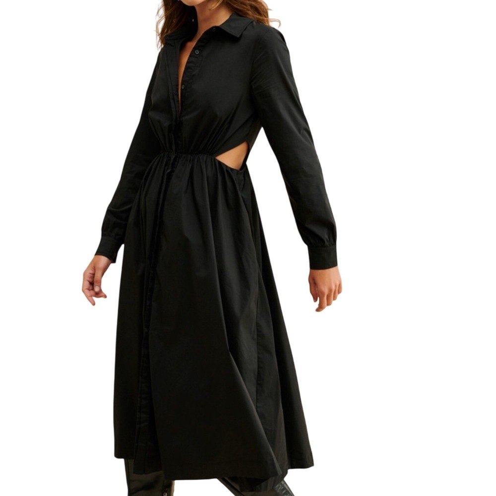 Anthropologie Sunday In Brooklyn Black Cut-Out Midi Shirt Dress Plus Size 2XL